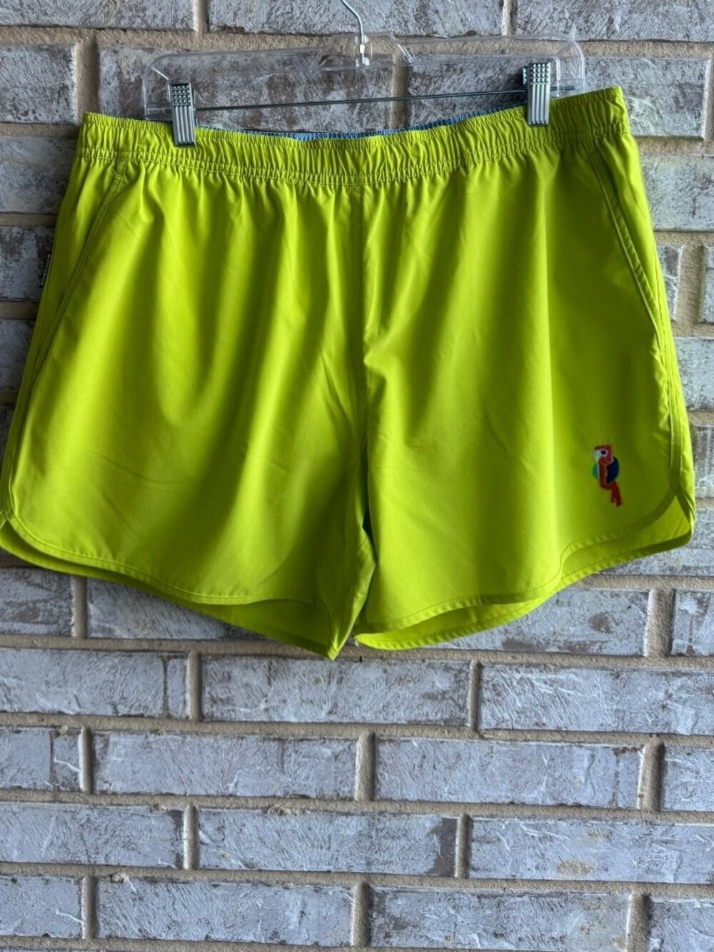 BONOBOS Neon Green Embroidered Parrot Swim Trunks/Shorts Men's Size XL